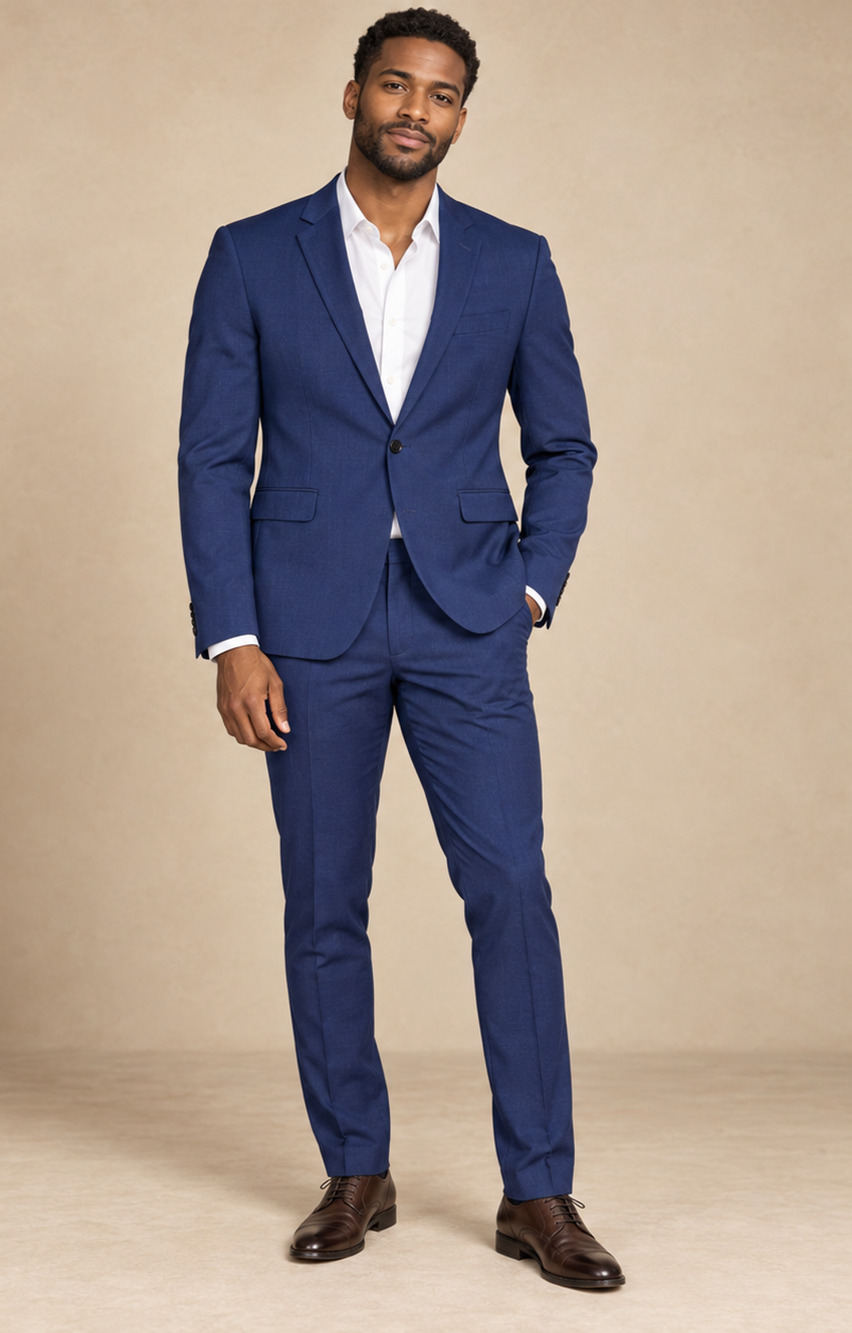 H&M Men’s Navy Blue Skinny Fit 2-Piece Suit Jacket Pants 32R